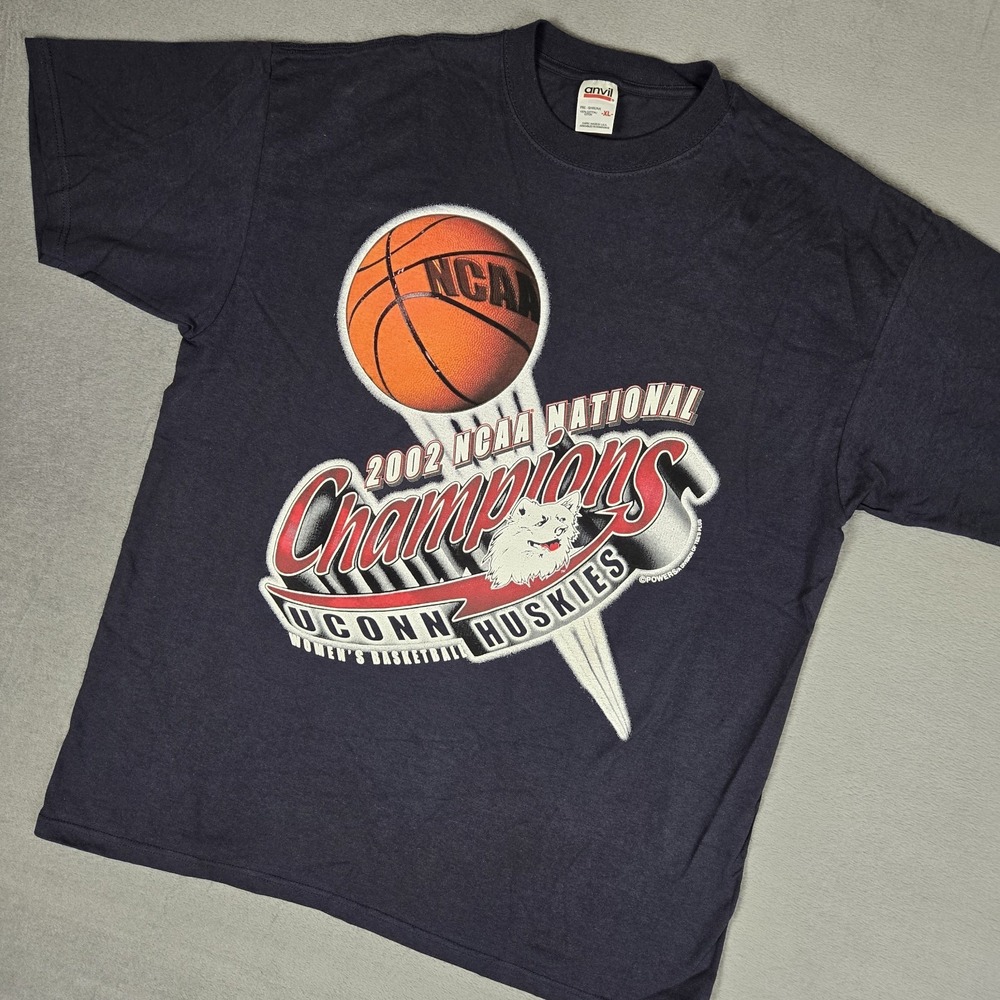 Vintage 2002 National Champions UConn T Shirt‎ Navy Blue Men's XL Basketball
